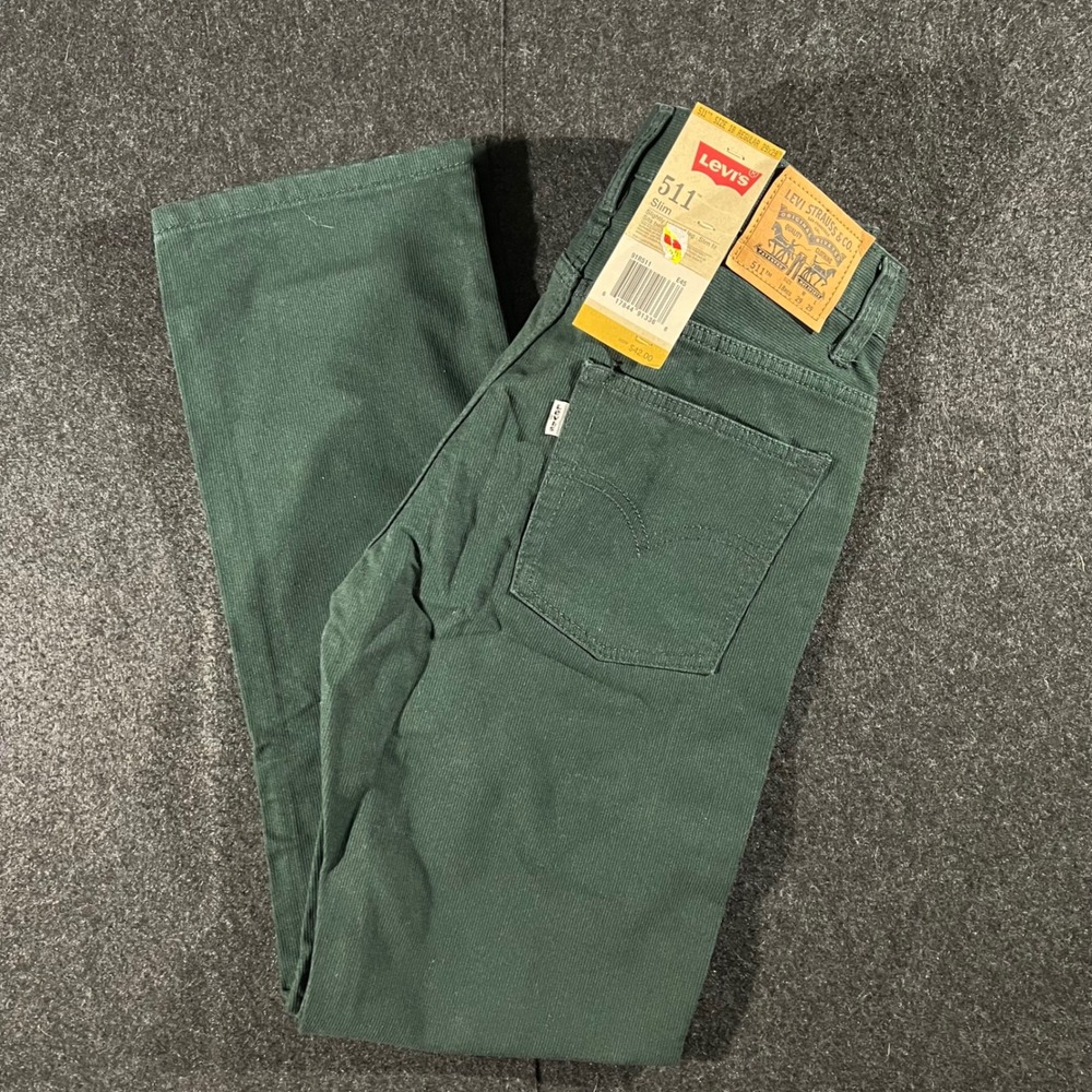 Levi's 511 Slim Pants Boys Size 18 Green Corduroy Skater Grunge Workwear 29x29